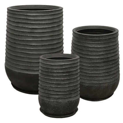 POLYRESIN ΚΑΣΠΩ ΜΕ ΠΙΑΤΟ ΣΕΤ/6 ΜΑΥΡΟ ΠΑΛΑΙΩΜΕΝΟ ΒΑΡΕΛΙ - L:Φ53x69.5, M:Φ39x51, S:Φ28x37cm