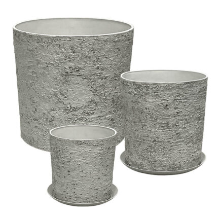 STONE POLYRESIN ΚΑΣΠΩ ΜΕ ΠΙΑΤΟ ΣΕΤ/5 ΓΚΡΙ ΦΘΑΡΜΕΝΟΣ ΒΡΑΧΟΣ - L:Φ43x43, M:Φ35x36, S:Φ28x28cm