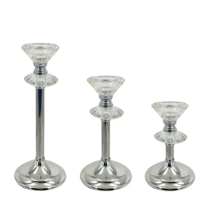 ΚΗΡΟΠΗΓΕΙΑ ΜΕΤΑΛΛΙΚA ΑΣΗΜΙ/ΛΕΥΚΟ ΣΕΤ/3 ΚΛΑΣΙΚΟ ΡΑΒΔΟΣ ΜΕ ΚΡΥΣΤΑΛΛΑ-S:Φ10x17,Μ:Φ10x21,L:Φ10x27cm 12/ΚΙΒ