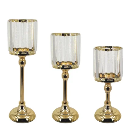 ΚΗΡΟΠΗΓΕΙΑ ΣΕΤ/3 ΜΕΤΑΛΛΙΚA ΧΡΥΣΟ/ΛΕΥΚΟ ΔΙΣΚΟΠΟΤΗΡΟ ΜΕ ΚΡΥΣΤΑΛΛΑ-S:Φ11x25,Μ:Φ11x33,L:Φ11x38cm 6/ΚΙΒ