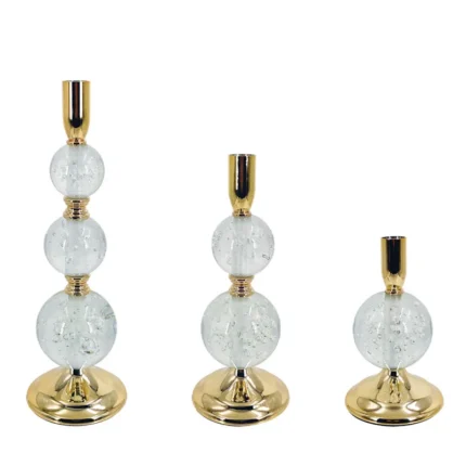 ΚΗΡΟΠΗΓΕΙΑ ΜΕΤΑΛ. ΧΡΥΣΟ/ΛΕΥΚΟ ΣΕΤ/3 ΓΥΑΛΙΝΕΣ ΣΦΑΙΡΕΣ - S:Φ10x19, Μ:Φ10x26, L:Φ10x33cm 12/ΚΙΒ