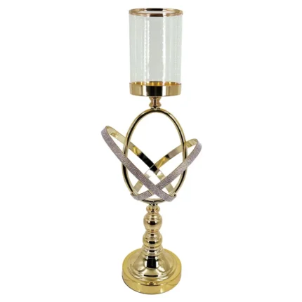 ΚΗΡΟΠΗΓΕΙΟ ΜΕΤΑΛΛΙΚΟ ΧΡΥΣΟ/ΛΕΥΚΟ ΧΙΑΣΤΙ ΔΑΚΥΛΙΟΙ ΜΕ ΓΥΑΛΙ & ΣΤΡΑΣΣ ΜΕΓΑΛΟ - Φ19x57cm 12/ΚΙΒ