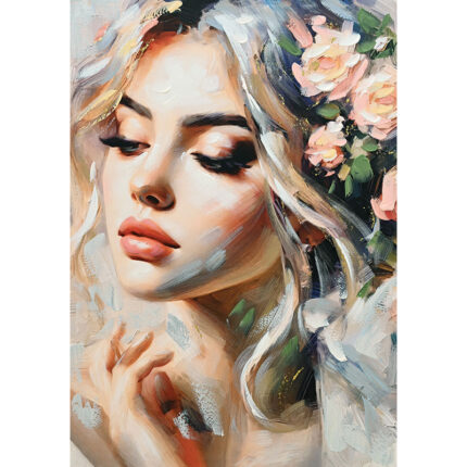 ΠΙΝΑΚΑΣ ΚΑΜΒΑΣ ΜΠΕΖ ΟΜΟΡΦΗ ΓΥΝΑΙΚΑ ΜΕ ΛΟΥΛΟΥΔΙΑ ΣΤΟ ΚΕΦΑΛΙ 70x100CM 8/KIB