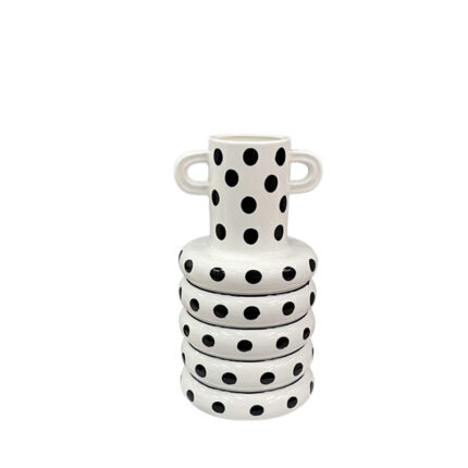 ΚΕΡΑΜΙΚΟ ΒΑΖΟ ΠΟΥΑ ΑΣΠΡΟΜΑΥΡΟ ΜΕ ΔΑΚΤΥΛΙΟΥΣ & ΜΙΚΡΕΣ ΧΕΙΡΟΛΑΒΕΣ ΣΤΟ ΛΑΙΜΟ - 21.5x10.5cm 36/KIB