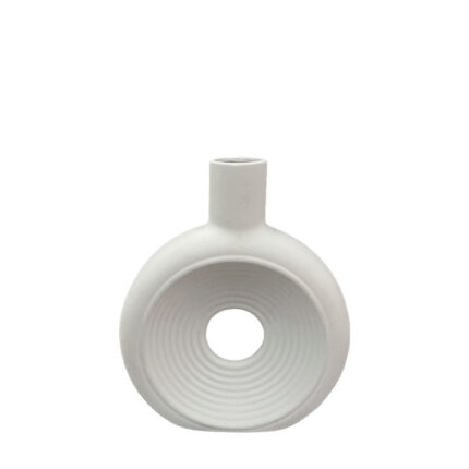 ΔΙΑΚΟΣΜΗΤΙΚΟ ΚΕΡΑΜΙΚΟ ΒΑΖΟ ΛΕΥΚΟ - ΚΥΚΛΙΚΕΣ ΔΙΑΒΑΘΜΙΣΕΙΣ ΜΕ ΤΡΥΠΑ - 20x6x24cm 30/KIB