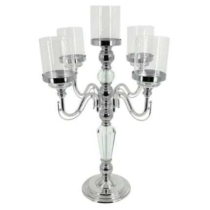 ΚΗΡΟΠΗΓΙΟ ΜΕΤΑΛΛΙΚΟ ΑΣΗΜΙ/ΛΕΥΚΟ ΚΛΑΣΙΚΟ ΜΕ ΚΡΥΣΤΑΛΛΑ 5 ΘΕΣΕΩΝ - Φ36x60cm 6/ΚΙΒ