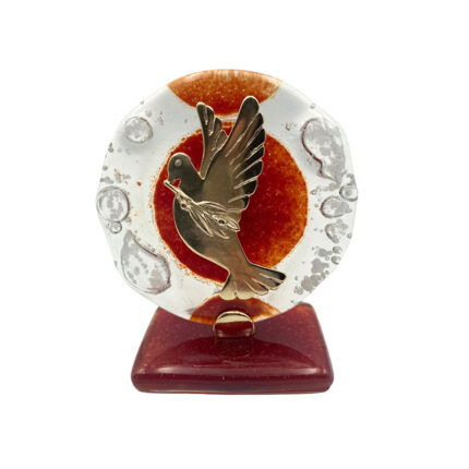 ΕΠΙΤΡAΠΕΖΙΟ ΔΙΑΚΟΣΜΗΤΙΚΟ ΓΟΥΡΙ ΠΕΡΙΣΤΕΡΙ ΧΡΥΣΟ ΣΕ ΦΥΣΗΤΟ ΓΥΑΛΙ ΚΟΚΚΙΝΟ/ΛΕΥΚΟ - Υ12cm